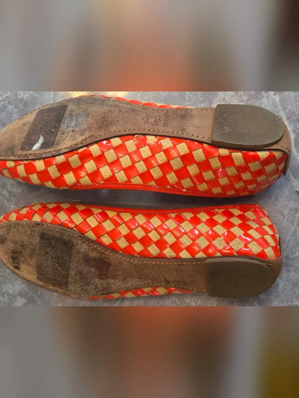 Tory Burch Orange Woven Leather Ballet Flats